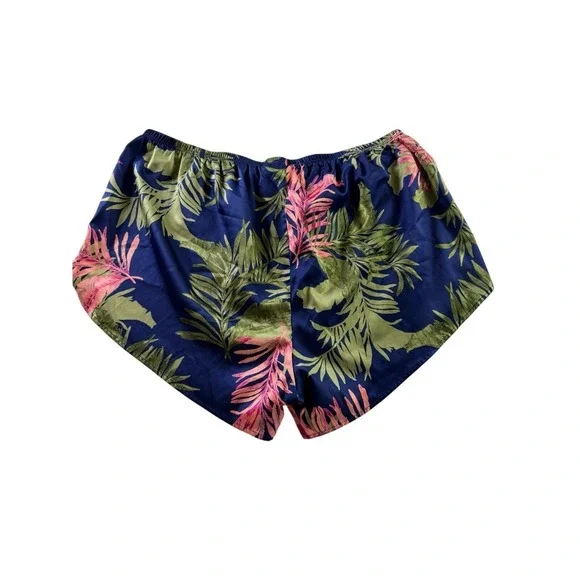 Joyspun Satin Scoopneck Palm Navy Green Pink Cami & Shorts Pajama Set Large - Picture 6 of 12